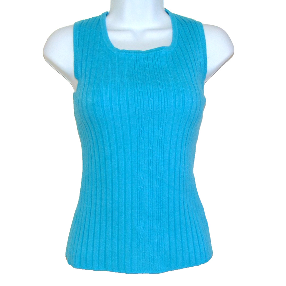 Belldini Womens S Cable Ribbed Knit Tank Top Turquoise Blue Viscose Sleeveless
